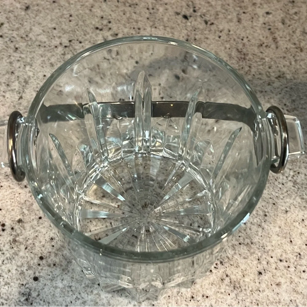 Italian Crystal Glass Mini Ice Bucket Removable Silver-Plated Bit Handle MCM